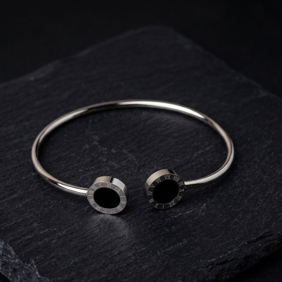 Onyx Bangle Bracelet — Silver