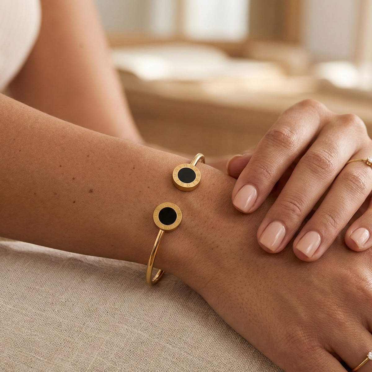 Onyx Bangle Bracelet — 18K Gold Plated