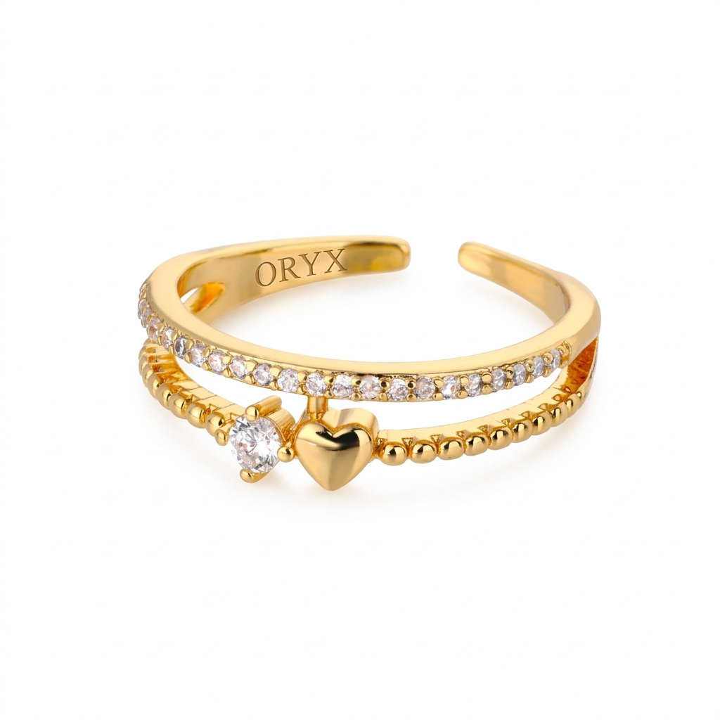 Adjustable Heart Ring Set with Zirconia