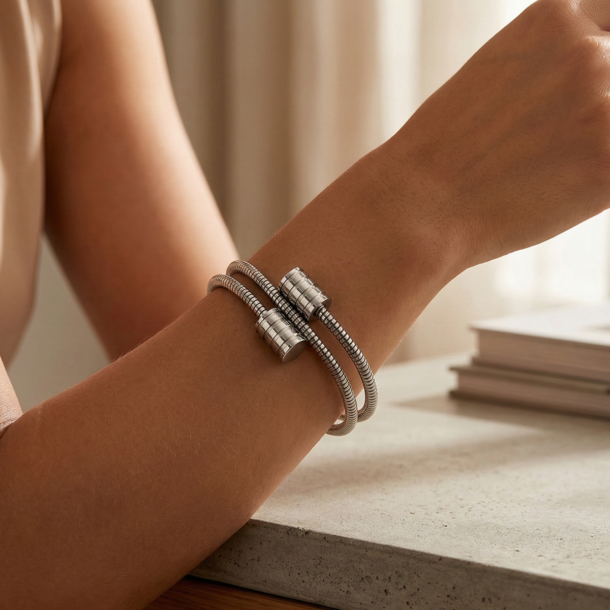 Triple Spiral Bangle Bracelet — Silver