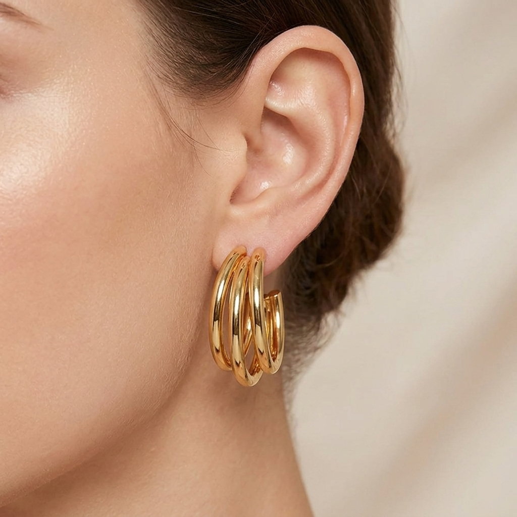 18K Gold Triple Hoop Earrings