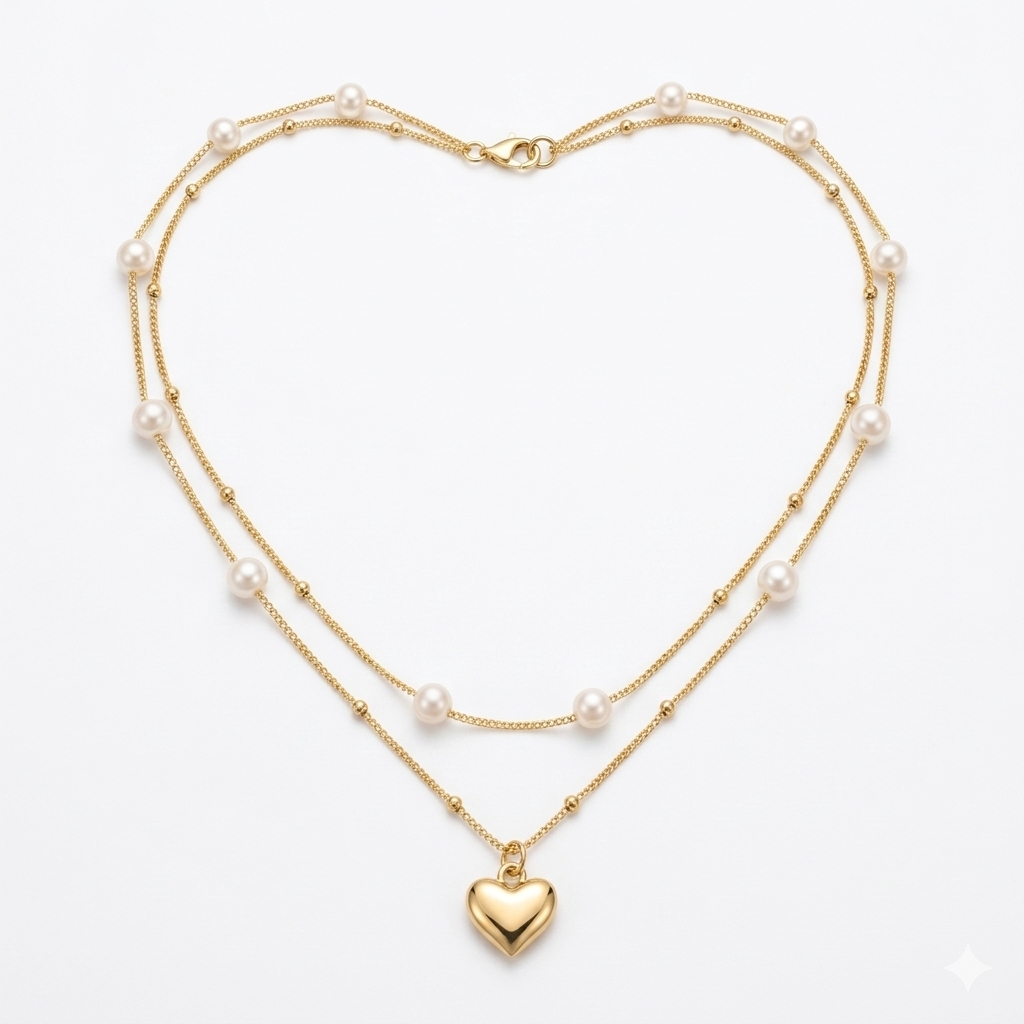 Pearl Necklace with Heart Pendant