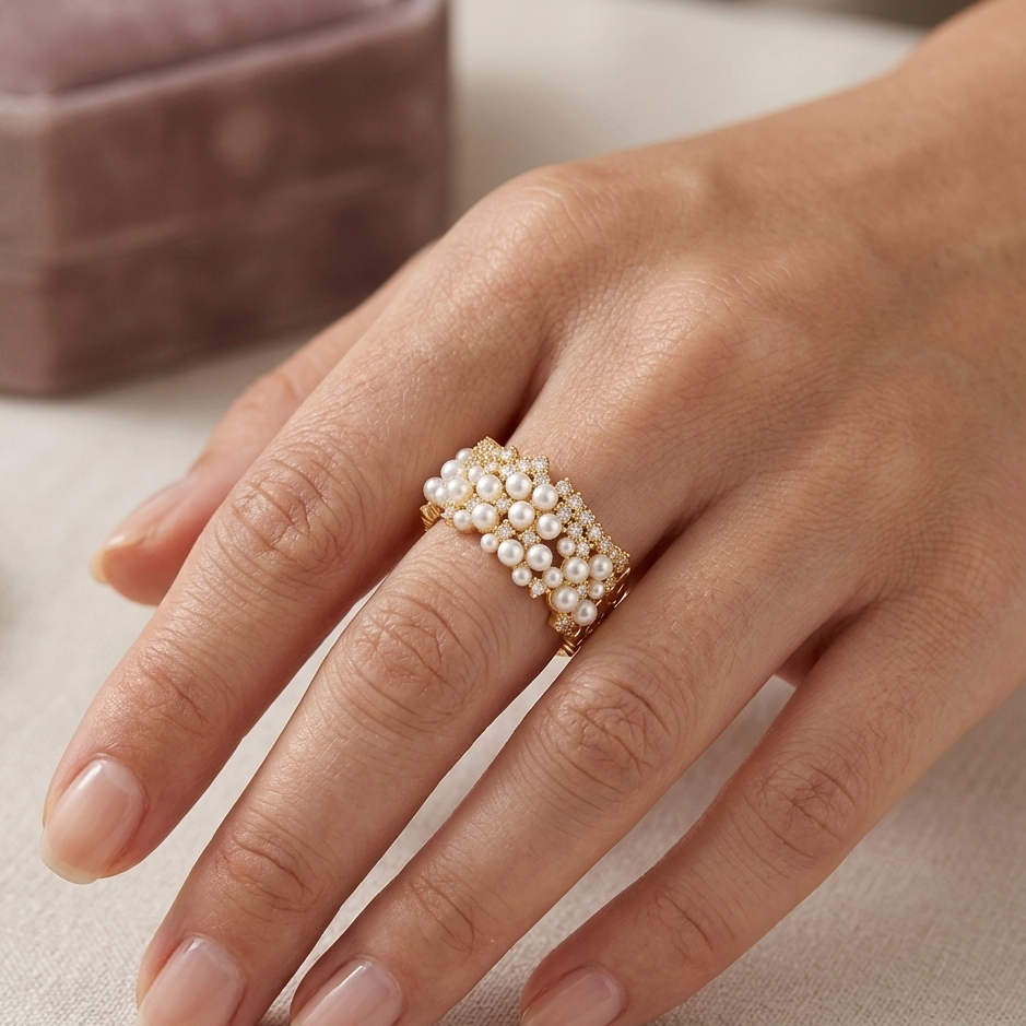 18K Beaded Adjustable Ring