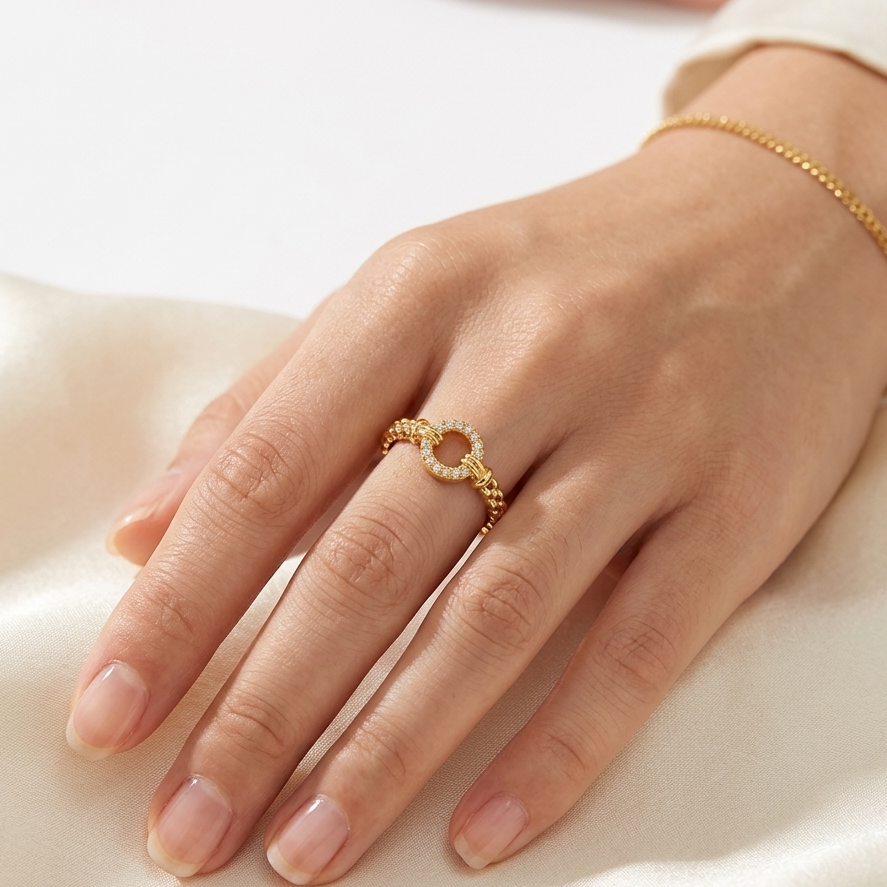 Adjustable Circular Ring Set with Zirconium