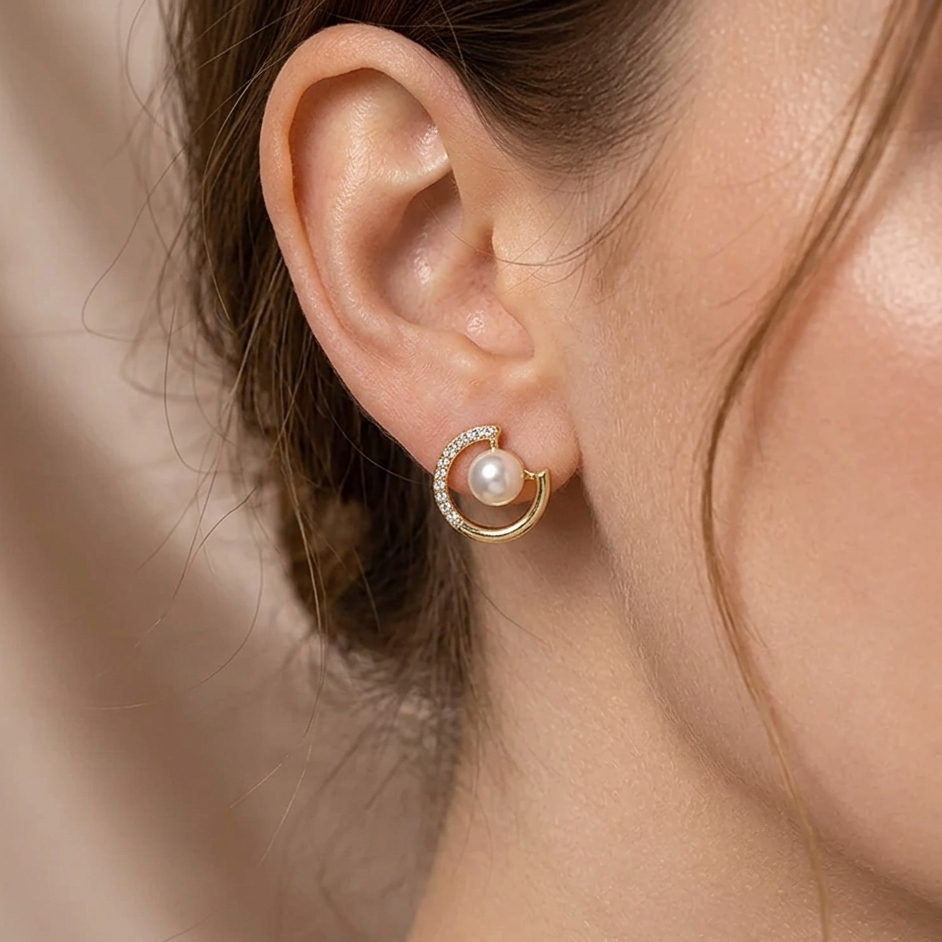 Zirconia-Set Pearl Earrings