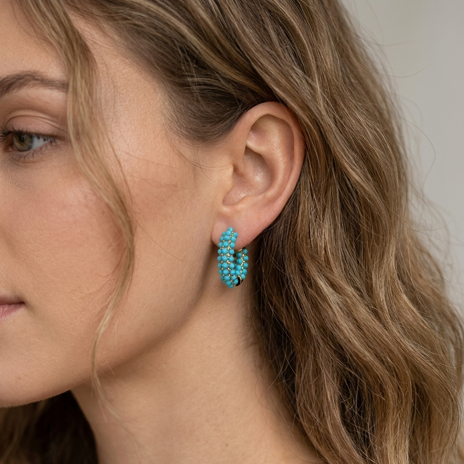 18K Gold Turquoise Earrings