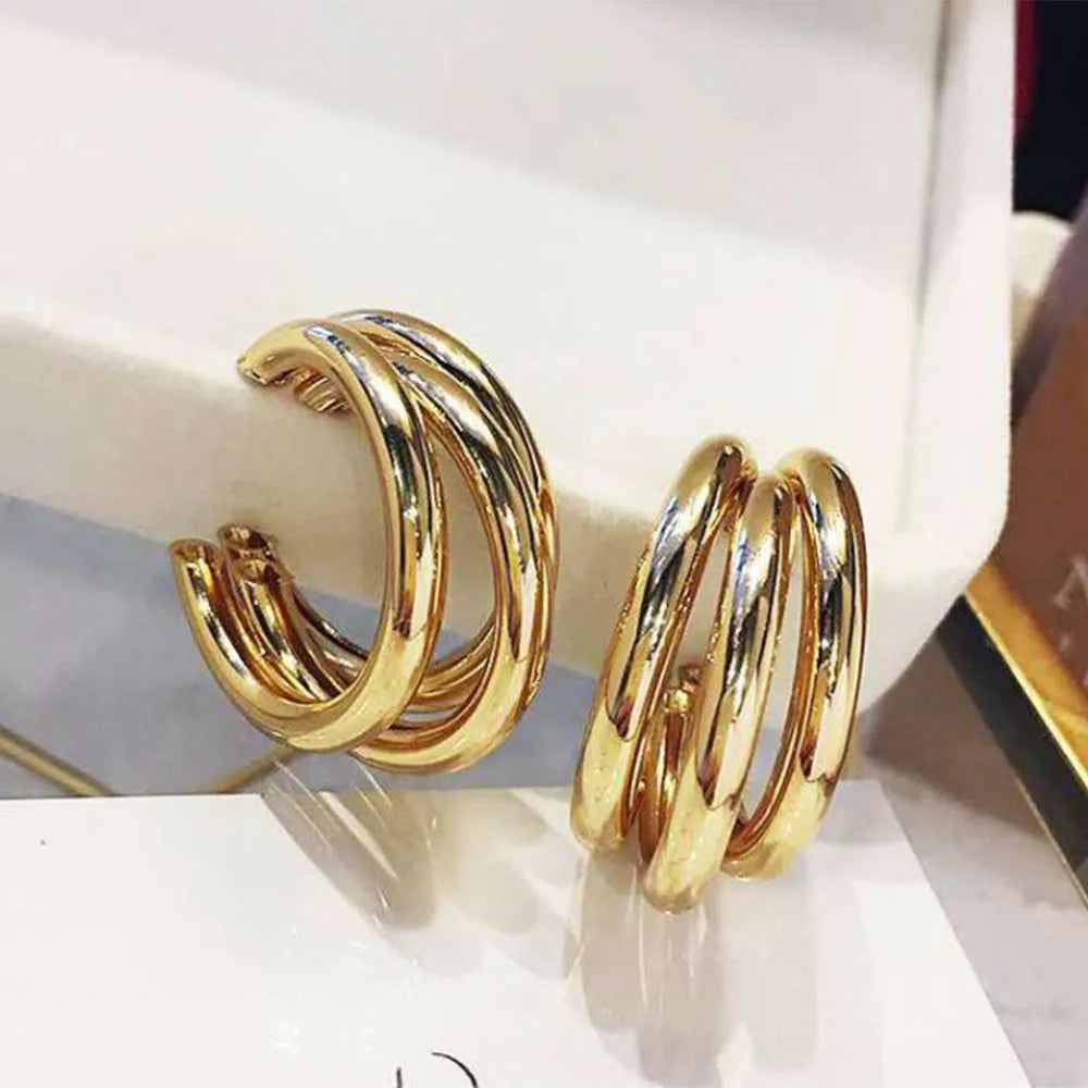 18K Gold Triple Hoop Earrings
