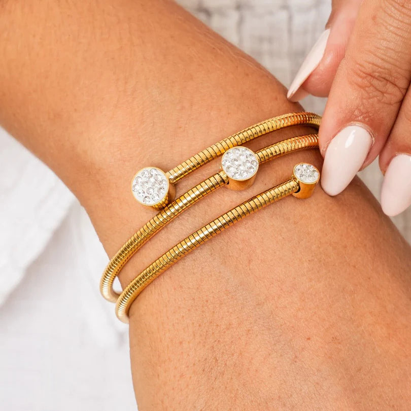 Crystal Spiral Bangle Bracelet — 18K Gold Plated
