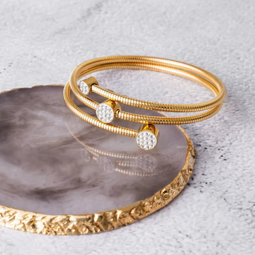 Crystal Spiral Bangle Bracelet — 18K Gold Plated