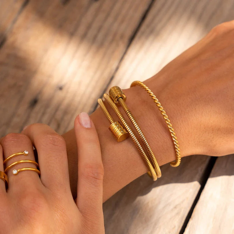 Triple Spiral Bangle Bracelet — 18K Gold Plated