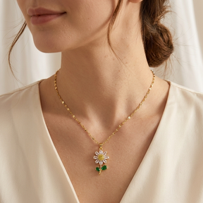 White Flower Earrings and Necklace Set 18K