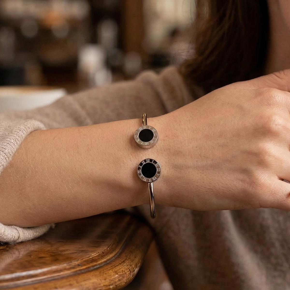 Onyx Bangle Bracelet — Silver