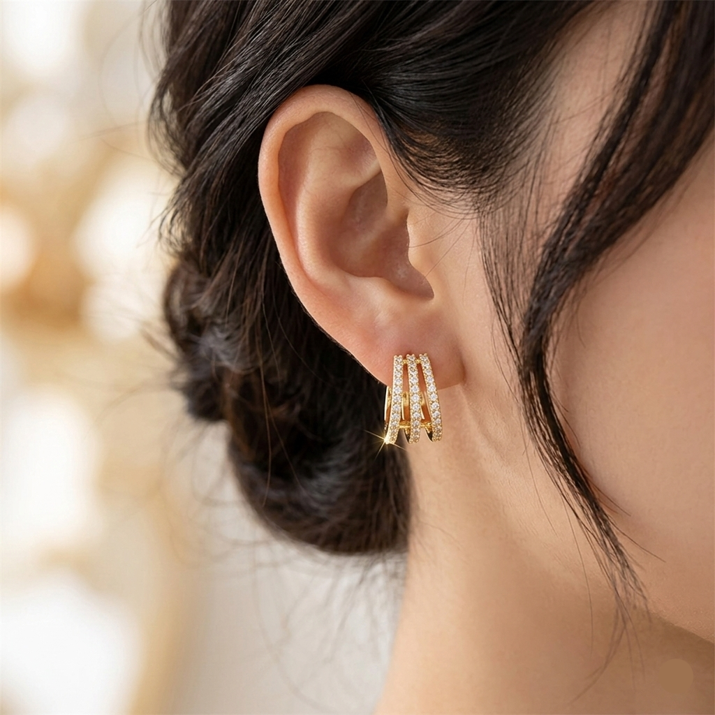 Triple Zirconia-Encrusted Earring