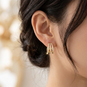 Triple Zirconia-Encrusted Earring