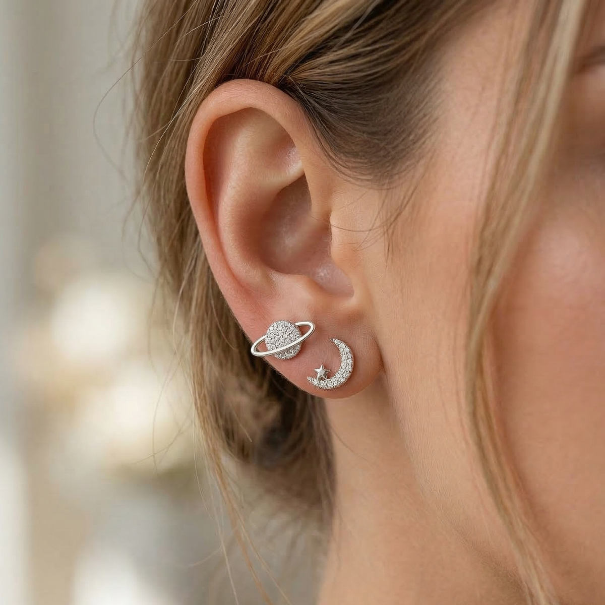 Delicate Moon Star Earrings