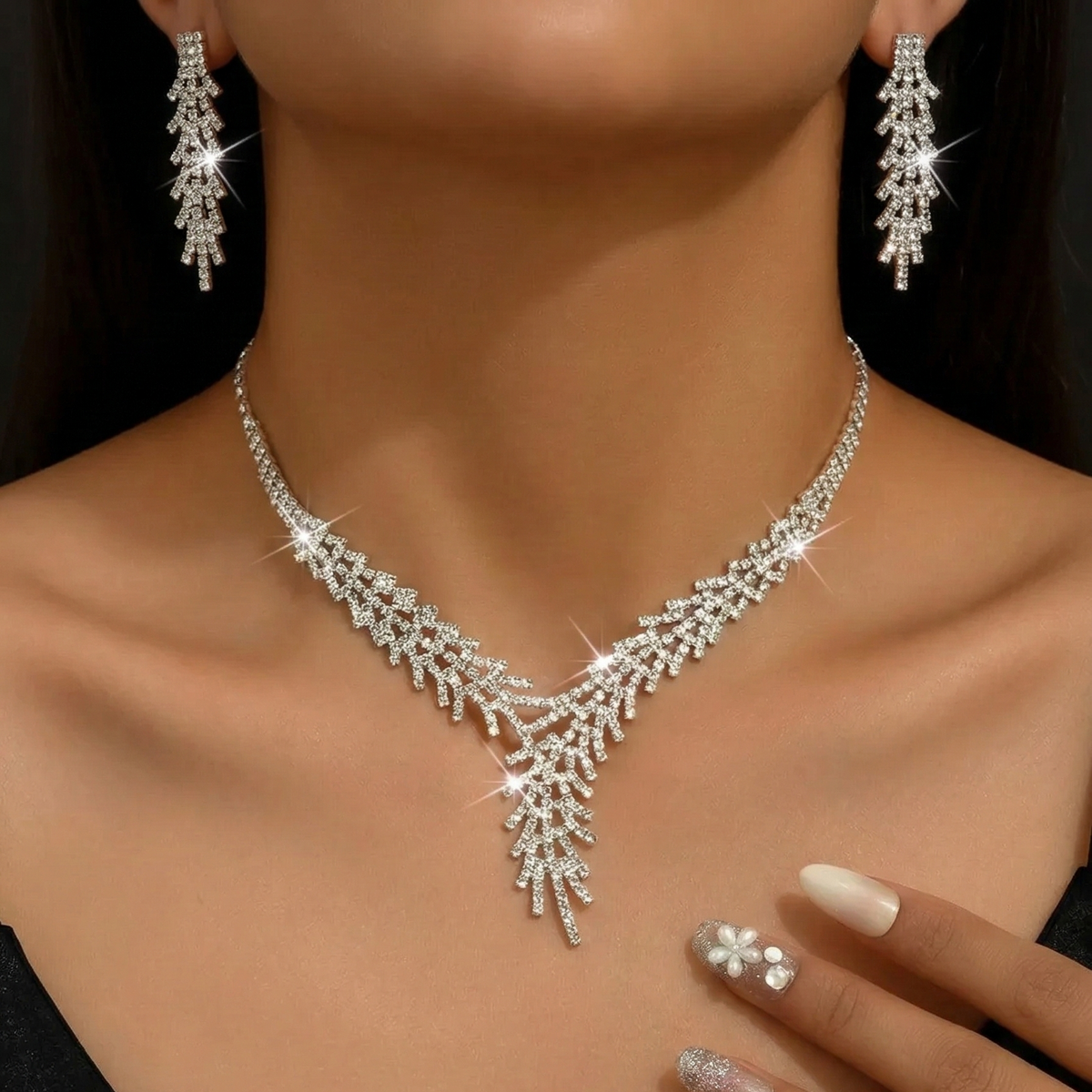 Zircon Stone Set Necklace + Complimentary Earrings