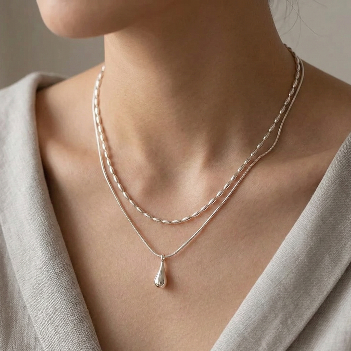Minimalist Double Necklace Sterling Silver 925