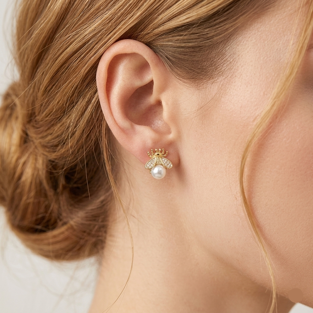 Bee Earrings Set with Zirconium