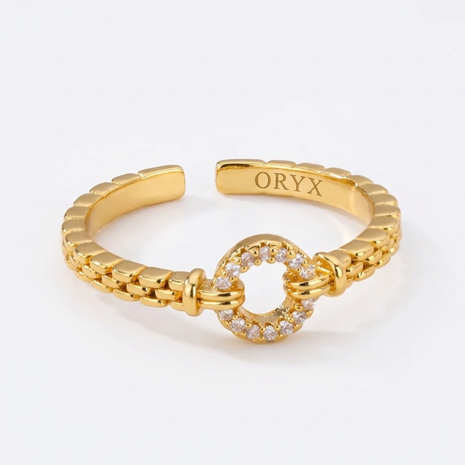 Adjustable Circular Ring Set with Zirconium