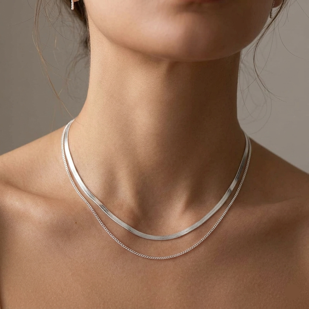 Ibiza Double Chain Necklace Silver