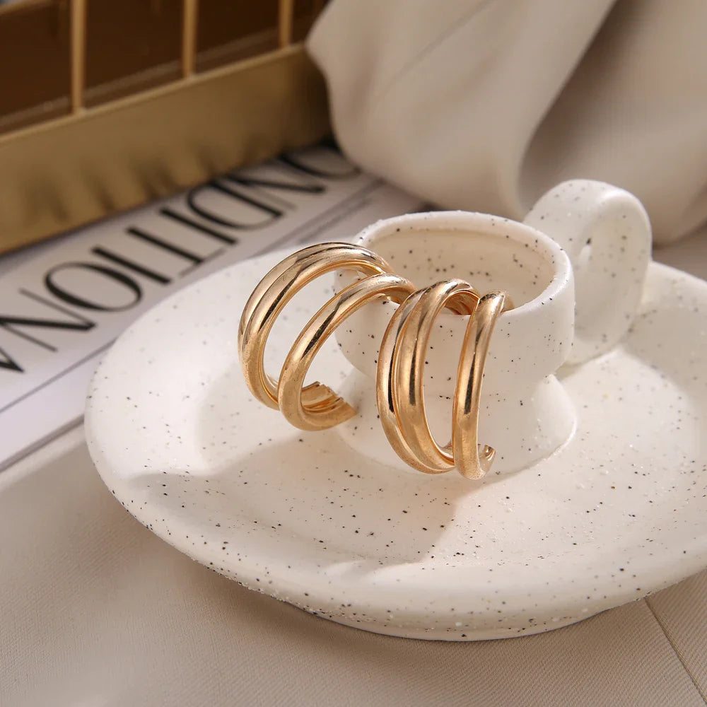 18K Gold Triple Hoop Earrings