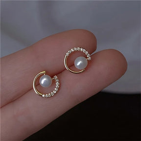 Zirconia-Set Pearl Earrings