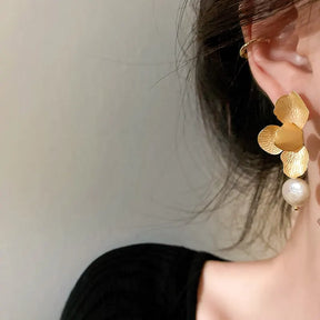Petal Earring with Delicate Pearl