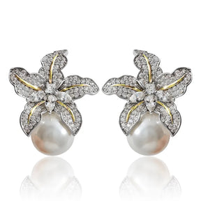 Life Pearl Earrings in 925 Silver Set with Zirconium