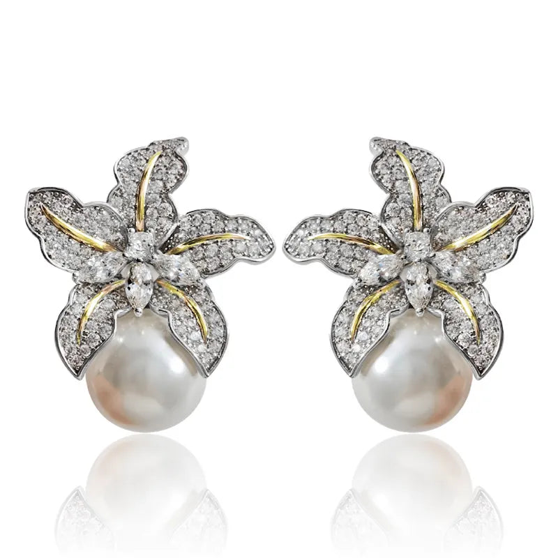 Life Pearl Earrings in 925 Silver Set with Zirconium
