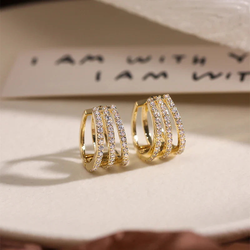 Triple Zirconia-Encrusted Earring