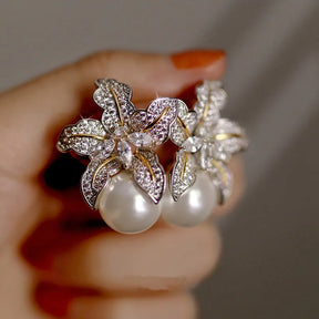 Life Pearl Earrings in 925 Silver Set with Zirconium
