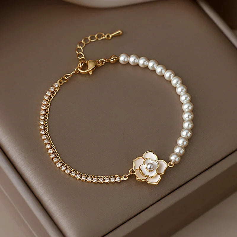 Pearl Flower Bracelet with Zirconia