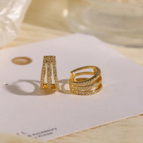Triple Zirconia-Encrusted Earring