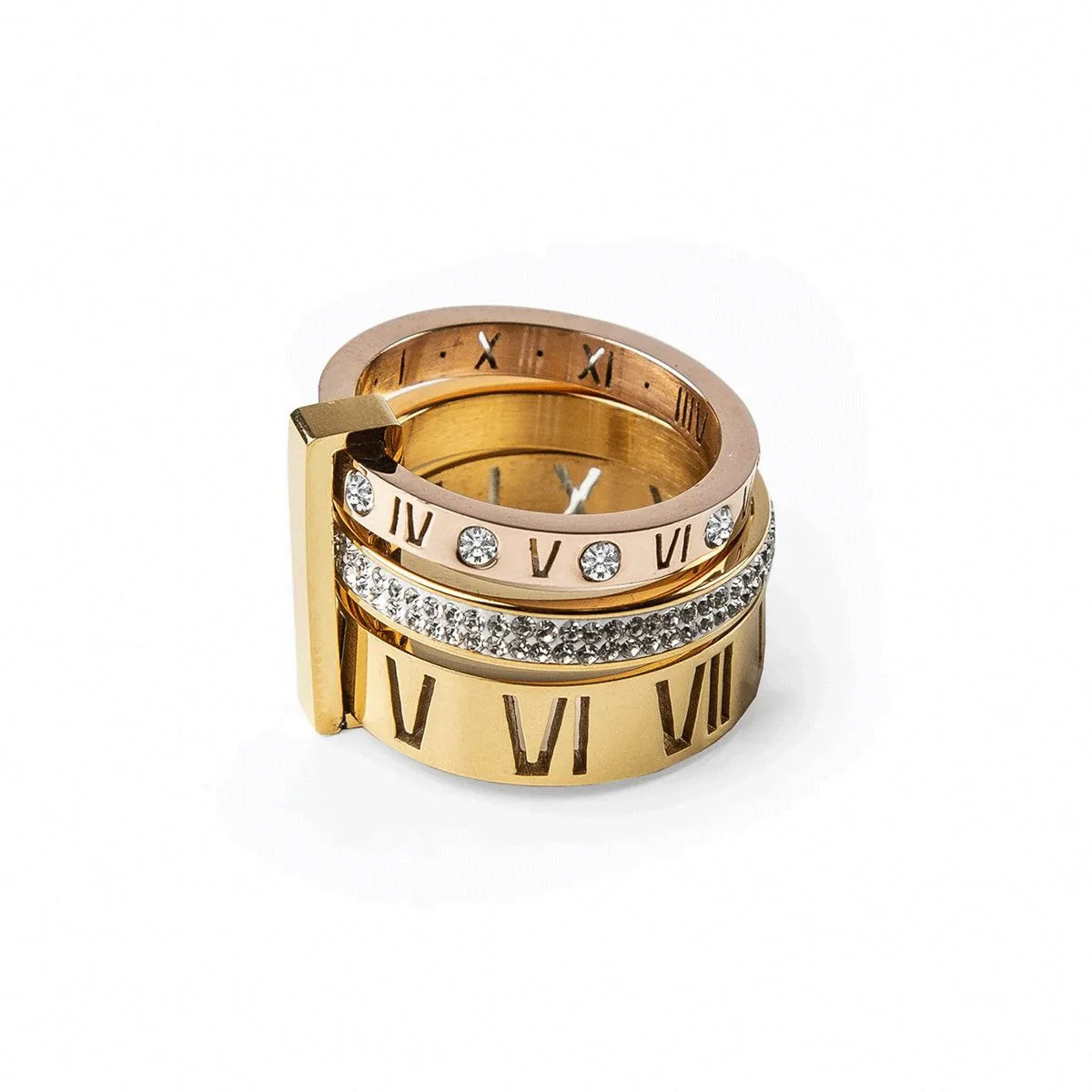 Triple Band Roman Numeral Ring — 18K Gold PVD