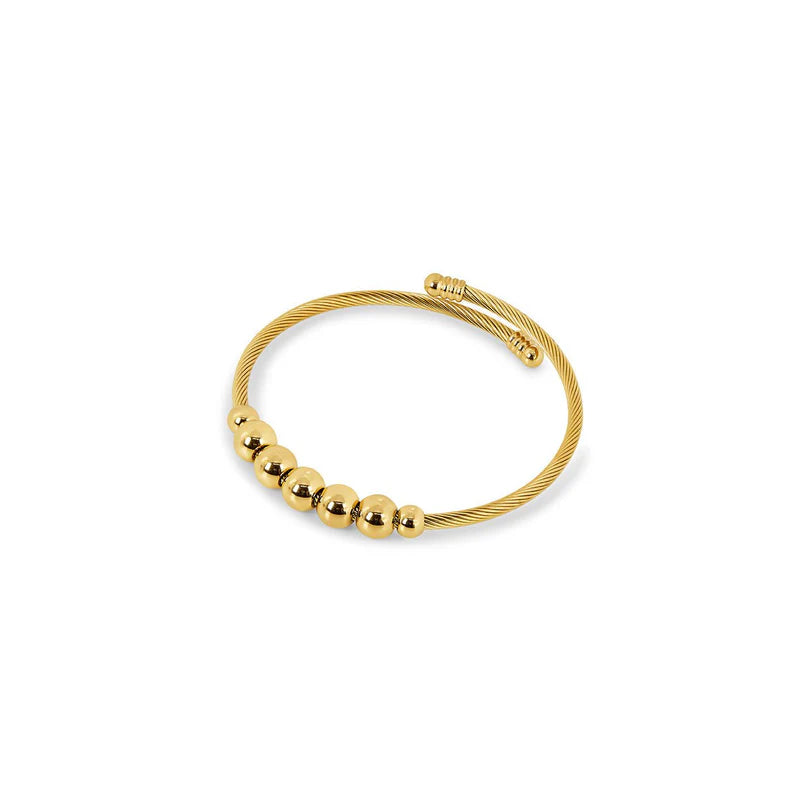 Adjustable Anti-Stress Beaded Bangle Bracelet — 18K Gold Plated