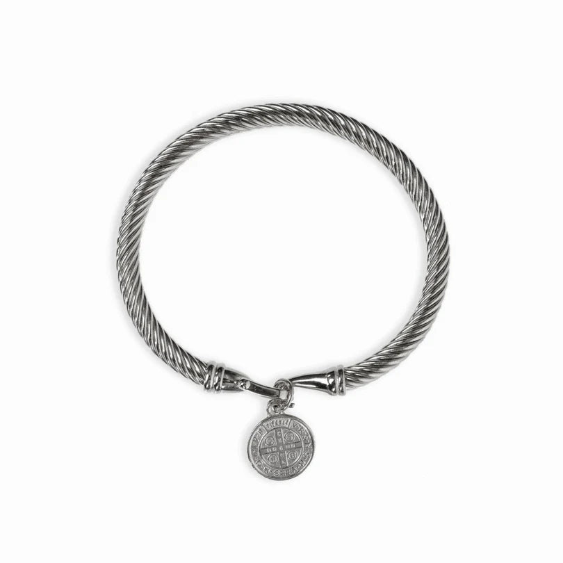 St. Benedict Charm Bangle Bracelet — Silver